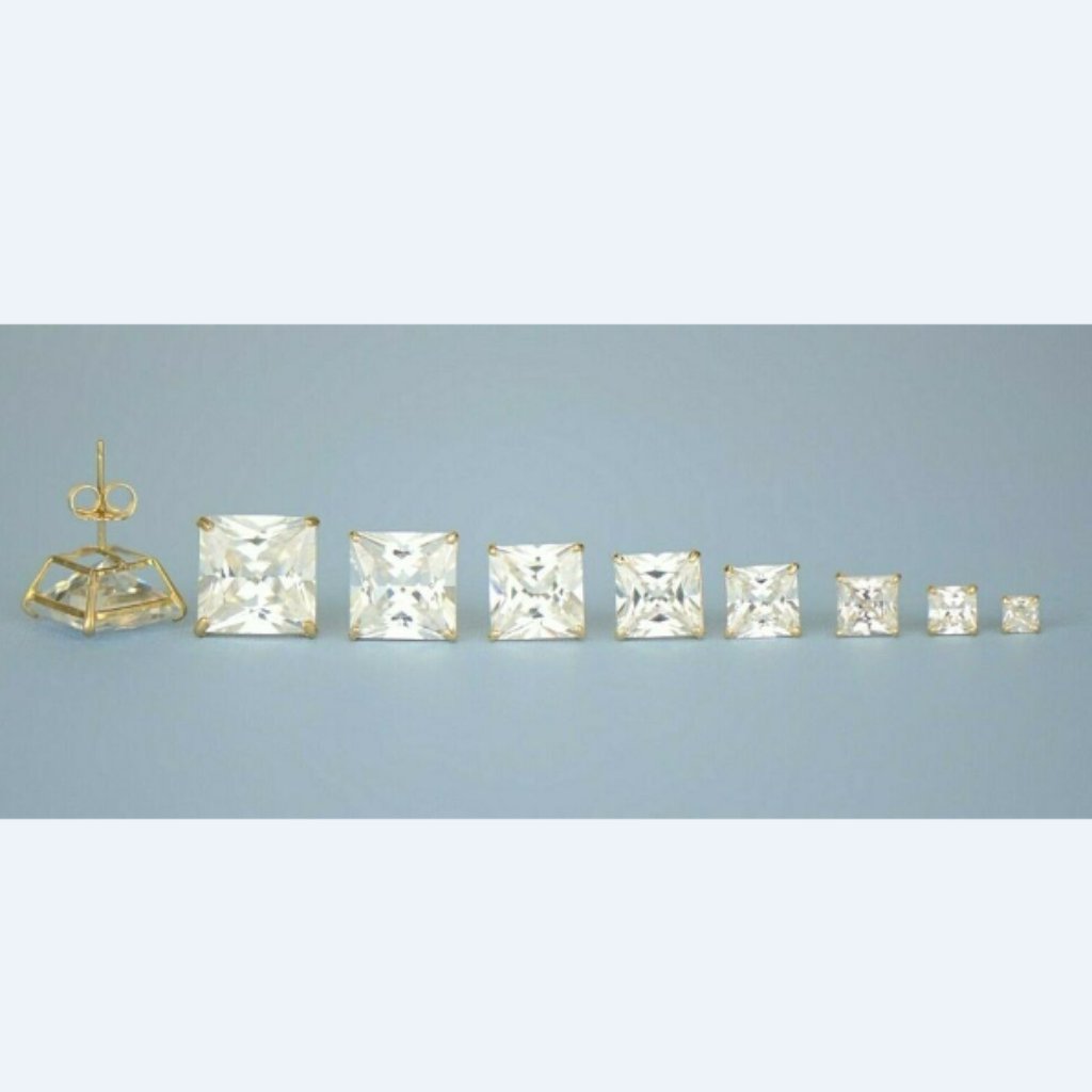 Solid 14k Yellow Gold Basket Set Earrings With Sparkling White Stone Size 3x3 Mm